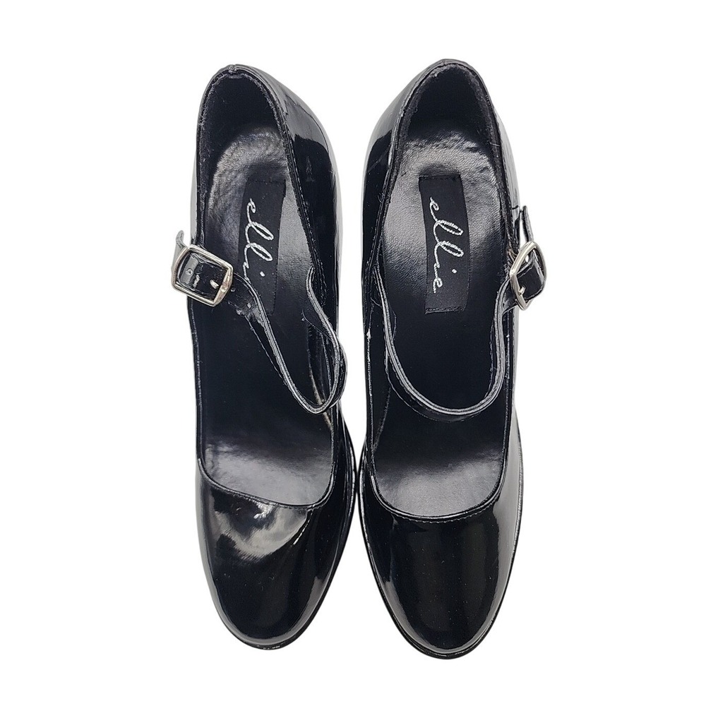 ELLIE Black Patent Leather High Heel Platform Mary Janes Womens SZ 8 - Picture 3 of 13